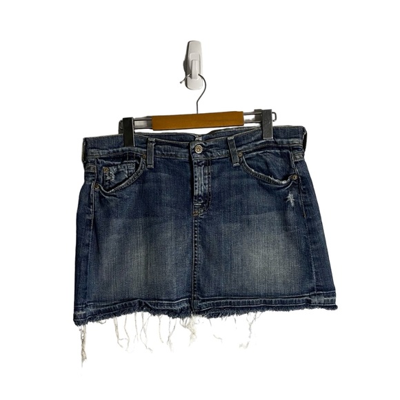 7 For All Mankind Women's Mini Raw Hem Denim Skirt - Picture 1 of 8